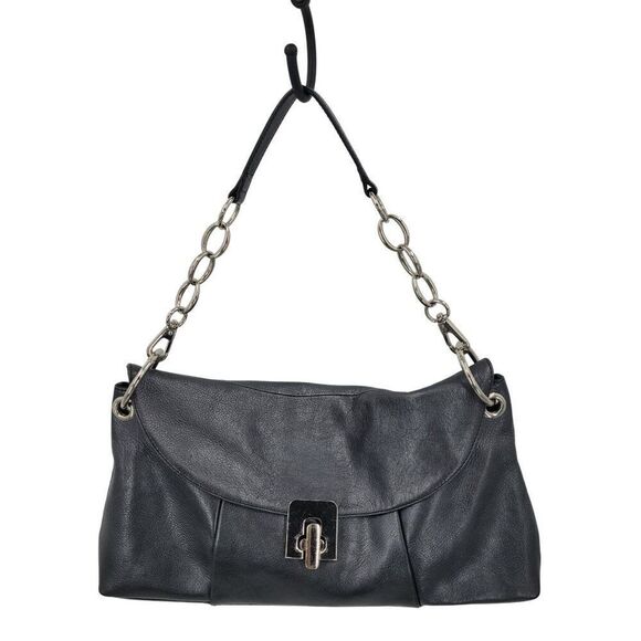 Kate Landry Metallic Gun Metal Leather Shoulder Bag Chain Strap Baguette Baddie - Picture 12 of 12